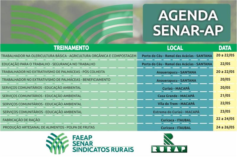 Agenda de treinamentos do SENAR/AP para o mês de maio