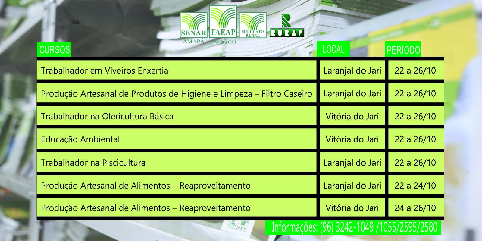 Cursos do SENAR-AP serão oferecidos nos municípios de Laranjal do Jari e Vitória do Jari Cursos do SENAR-AP serão oferecidos nos municípios de Laranjal do Jari e Vitória do Jari