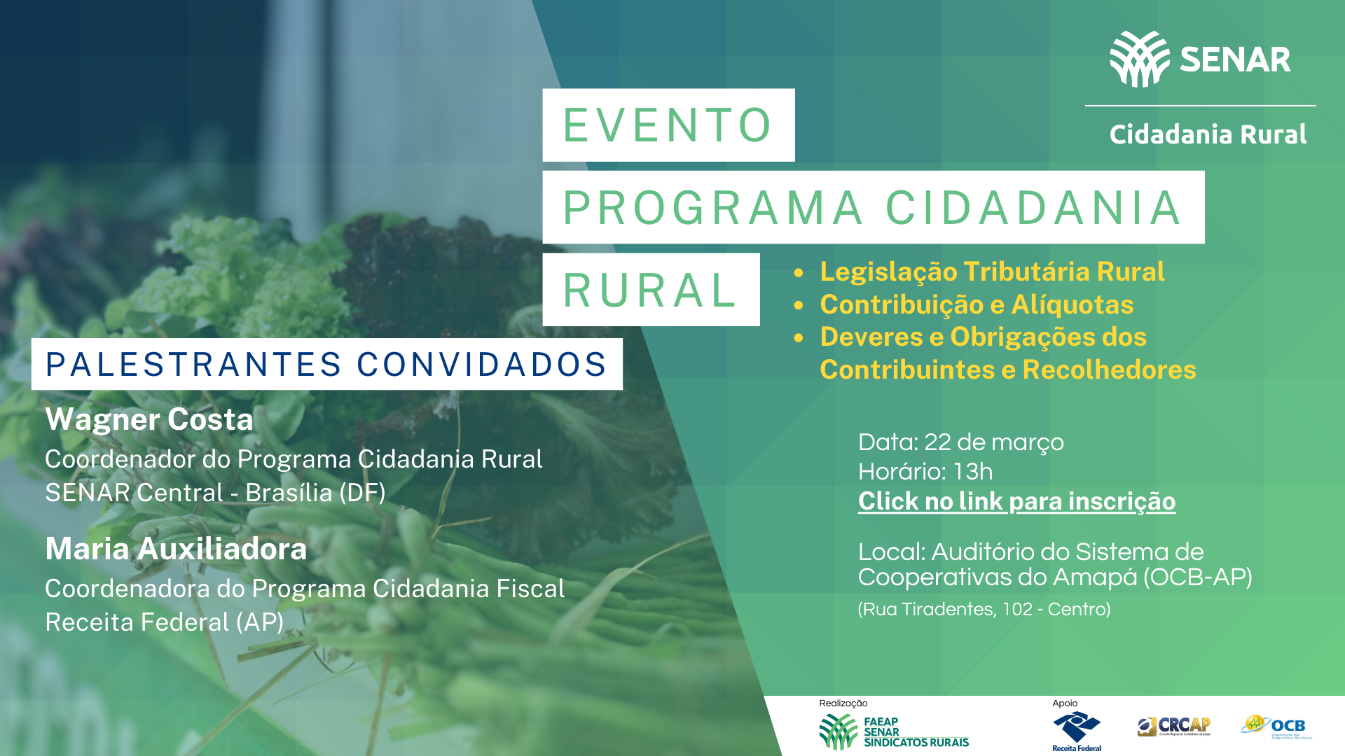 Faça sua inscrição no evento do Programa Cidadania Rural do SENAR/AP - VAGAS LIMITADAS